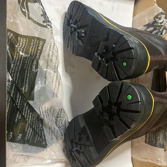 New Timberland Women's Waterproof Tall  Boots Brown yellow trim NEW IN BOX - Picture 3 of 8